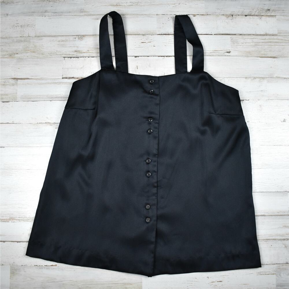 80s Vintage Black Strappy Tank Top Women's 14 Retro Mod Cami Pinup Minimalist L